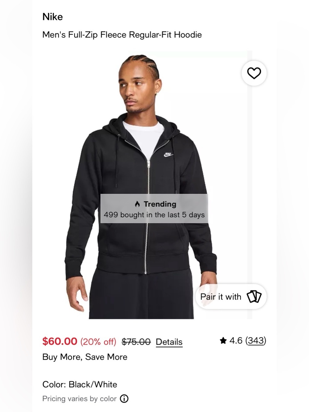 Nike Black Full-Zip Hooded Sweatshirt with White Logo - Picture 9 of 11